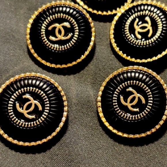 CHANEL Black and Gold Embellished Buttons 4 each - Picture 1 of 4